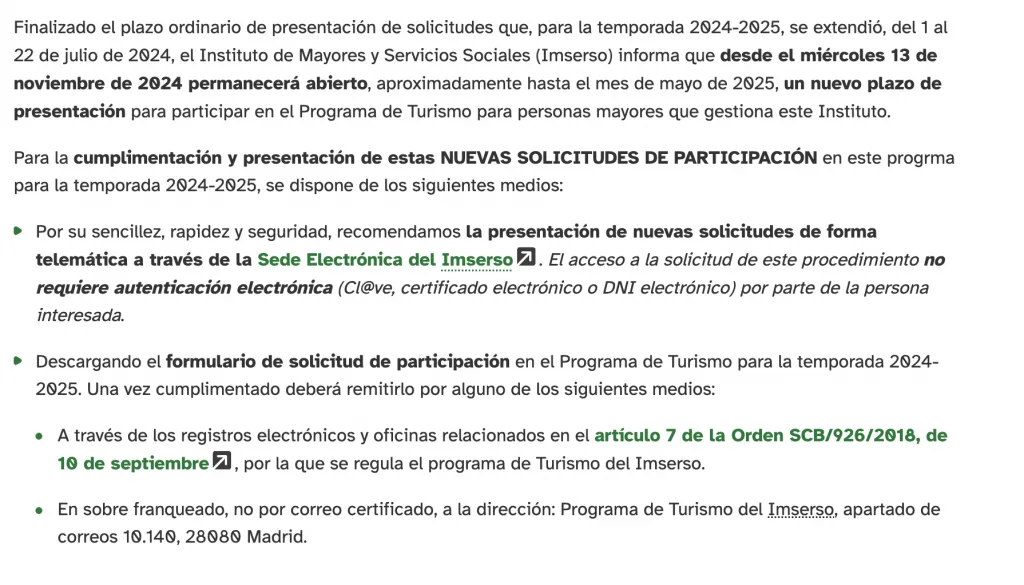 Plazo soliticud- requisitos para poder solicitar los viajes del IMSERSO